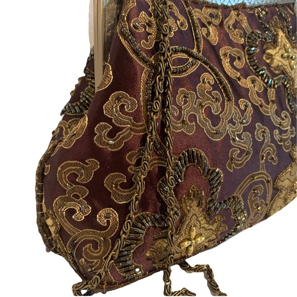 Vintage Brown Beaded Embroidered Chain Purse - Picture 5 of 16